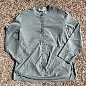 Max Mara Design For Easy Living Long Sleeve Shirt Gray Blue Band Collar Buttons